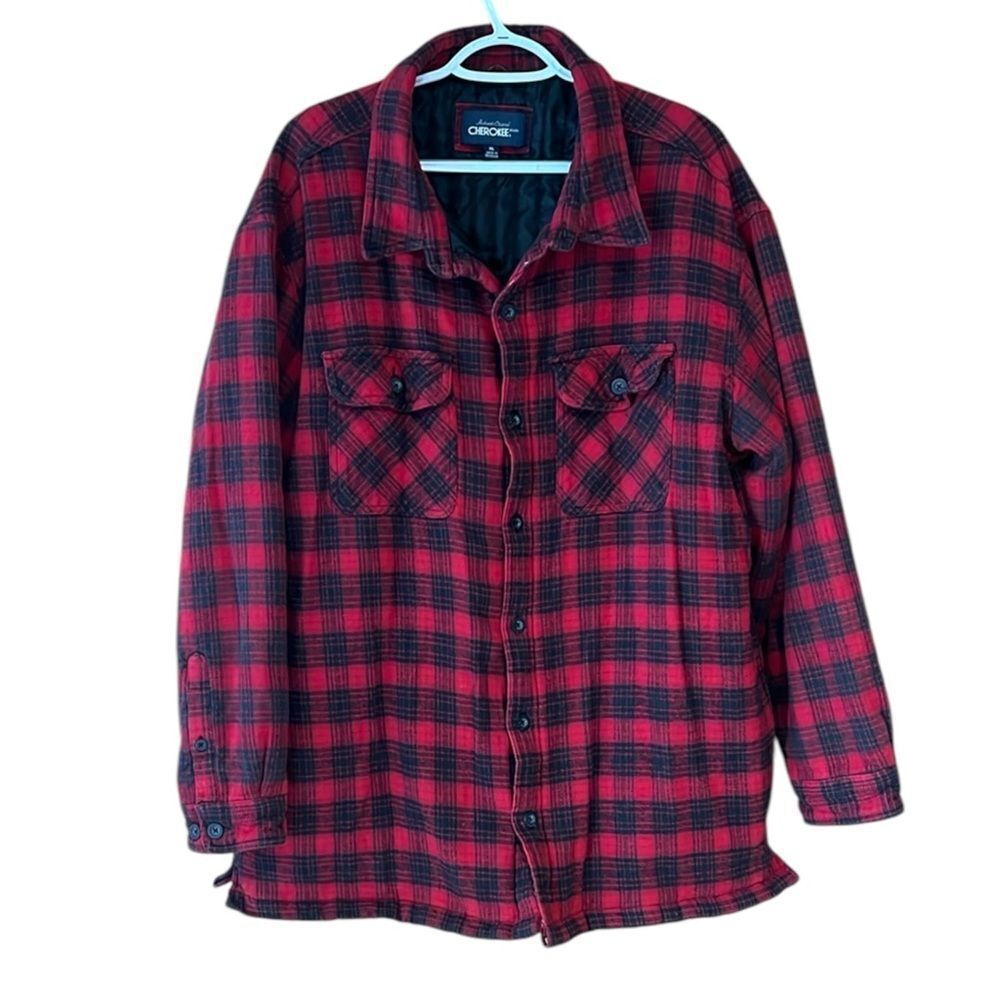 Cherokee Red Black Flannel Shacket Jacket Men's Size XL Heavy Button Up